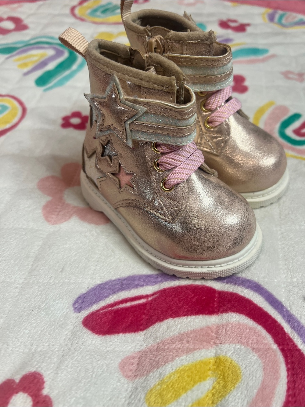 wonder nation Metallic Pink Star Ankle Boots for Kids